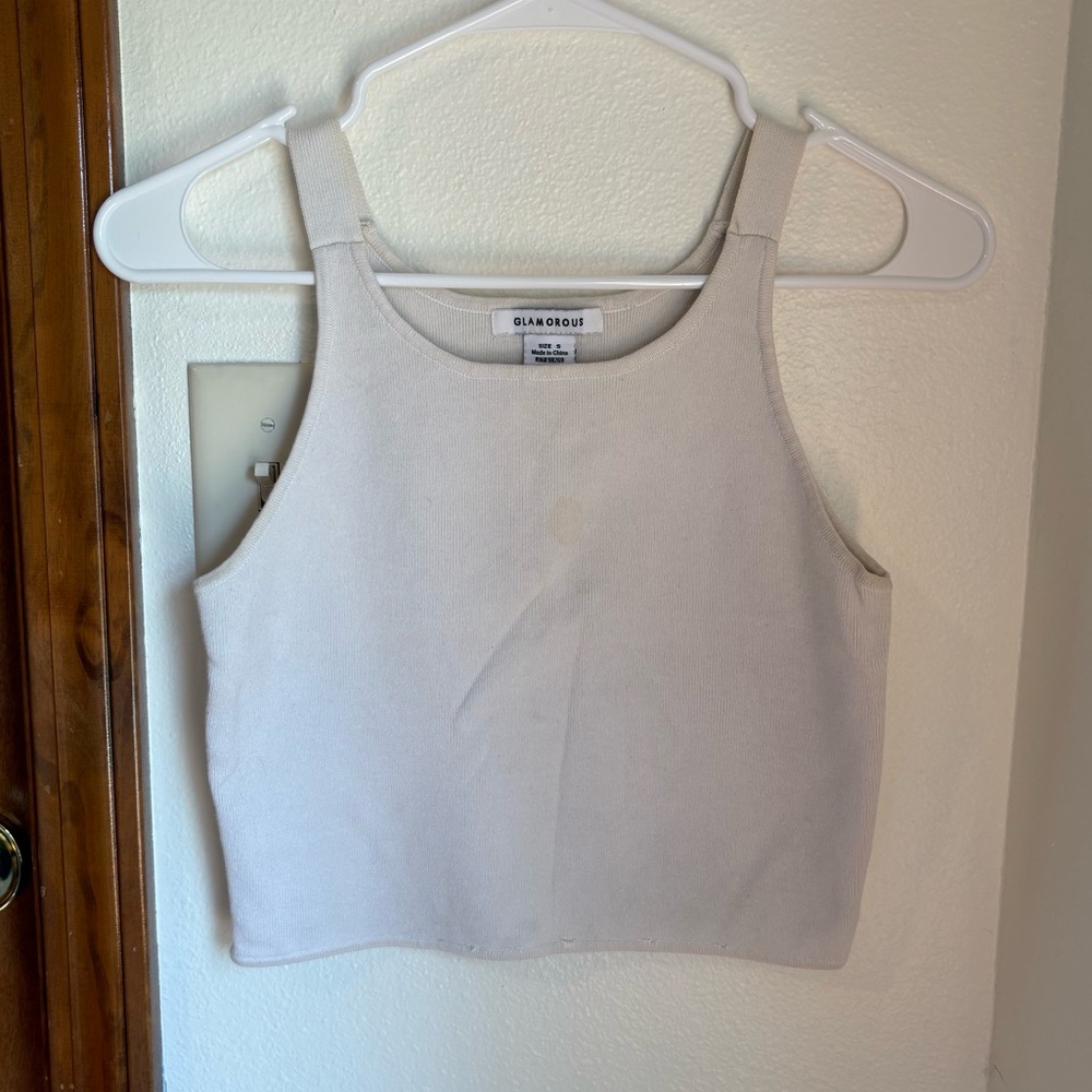 Glamorous Women's Cream Cropped Tank Top size S
